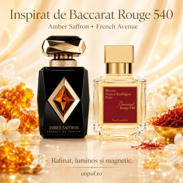 Parfum Arăbesc Amber Saffron French Avenue 80 ml, Extrait de Parfum Unisex, Damă și Bărbat, Inspirat Baccarat Rouge 540, Aromă Oriental Ambrată cu Șofran, Iasomie, Amberwood, Flori Albe, Ambră Lemnoasă, Cedru și Rășini - Img 8