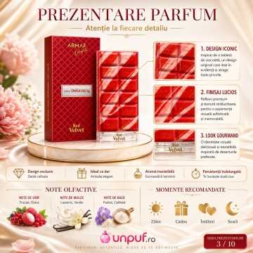 Parfum Arăbesc Armaf Red Velvet 70 ml, Apă de Parfum Unisex Damă și Bărbat, Aromă Floral Orientală, Dulce, Catifelată și Gourmand, Inspirată de Sweet Tooth - Img 3