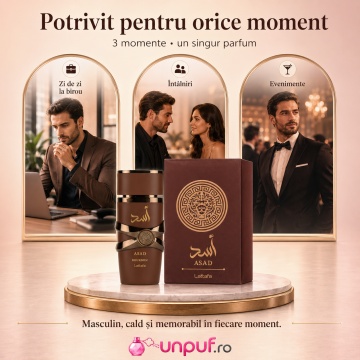Parfum Arăbesc Asad Bourbon Lattafa 100 ml, Apă de Parfum Bărbat, Aromă Oriental Condimentată cu Lavandă, Piper Roz, Prună, Cacao, Davana, Nucșoară, Bourbon, Ambră, Vanilie și Vetiver - Img 6