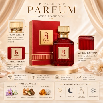 Parfum Arăbesc B Rouge Extrait de Parfum Fragrance World 100 ml, Extract de Parfum Unisex, Damă și Bărbat, Aromă Oriental Floral Ambrată cu Migdală Amară, Șofran, Cedru, Iasomie Egipteană, Ambergris, Mosc și Note Lemnoase - Img 3