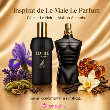 Parfum Arăbesc Bărbat Glacier Le Noir Maison Alhambra 100 ml, Apă de Parfum, Inspirat de Le Male Le Parfum Jean Paul Gaultier, Aromă Orientală Intensă cu Cardamom, Lavandă, Stânjenel, Iris, Vanilie, Note Lemnoase, Note Orientale și Accente Pudrate - Img 8