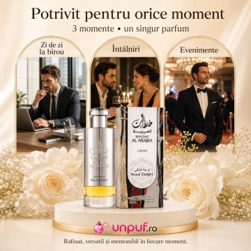 Parfum Arăbesc Bărbat Khaltaat Al Arabia Royal Delight Lattafa 100 ml, Apă de Parfum, Inspirat de Percival, Aromă Oriental Condimentată cu Măr, Fructe, Nucșoară, Cuișoare, Condimente, Lemn de Cedru, Mosc și Ambră - Img 6