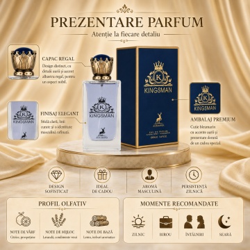 Parfum Arăbesc Bărbat Kingsman Maison Alhambra 100 ml, Apă de Parfum, Inspirat de K Dolce & Gabbana, Aromă Lemnos Aromatică cu Boabe de Ienupăr, Citrice, Lămâie, Portocală, Lavandă, Salvie, Piper, Mușcată, Cedru, Paciuli și Vetiver - Img 3