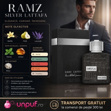 Parfum Arabesc Bărbați Ramz Silver Lattafa, Eau de Parfum 100 ml, Masculin, Dulce Aromatic Vanilat - Img 9