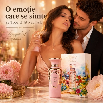 Parfum Arăbesc Bouquet of Euphoria Fragrance World 100 ml, Apă de Parfum Damă, Aromă Florală Dulce cu Heliotrop, Fructe Confiate, Gardenie, Iasomie, Lemn de Santal, Caramel, Mosc și Vanilie - Img 5