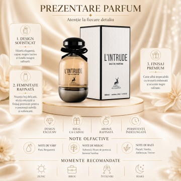 Parfum Arăbesc Damă Intrude Maison Alhambra 100 ml, Apă de Parfum, Inspirat de L’Interdit Givenchy, Aromă Oriental Florală cu Pară, Bergamotă, Floare de Portocal, Iasomie, Tuberoză, Vanilie, Ambroxan, Paciuli și Vetiver - Img 3