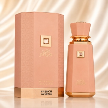 Parfum Arăbesc Damă Sweet Paradise French Avenue 100 ml, Apă de Parfum, Inspirat de Scarlet Poppy, Aromă Fructat Florală cu Bergamotă, Fructe Zemoase, Pară, Caramel Fin, Flori Albe, Iasomie, Ambră, Mosc și Vanilie