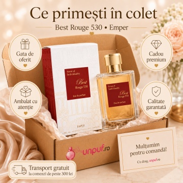 Parfum Arăbesc Emper Best Rouge 530 100 ml, Apă de Parfum Damă, Inspirat Baccarat Rouge 540, Aromă Oriental Ambrată Dulce și Sofisticată cu Citrice, Iasomie, Șofran, Lemn de Cedru, Ambră, Note Dulci, Ambroxan, Mosc și Rășini - Img 4