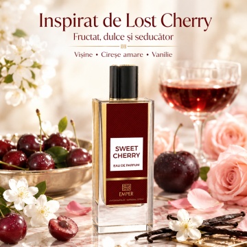 Parfum Arăbesc Emper Blanc Collection Sweet Cherry 85 ml, Apă de Parfum Damă, Inspirat Lost Cherry, Aromă Fructat Gurmandă Dulce și Seducătoare cu Cireșe, Fructe Roșii, Migdale Amare, Lichior de Cireșe, Iasomie, Trandafir, Tonka, Lemn Dulce, Mosc și Vanil - Img 4