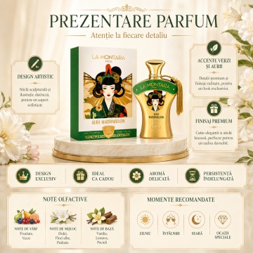 Parfum Arăbesc Emper La Montara Paris Aura Marshmallow 100 ml, Apă de Parfum Damă, Inspirat Moon Sparkle, Aromă Gurmand Dulce cu Caramel, Fructe Dulci, Zahăr, Praline, Flori Albe, Note Cremoase, Tonka, Ambră, Mosc și Vanilie - Img 3
