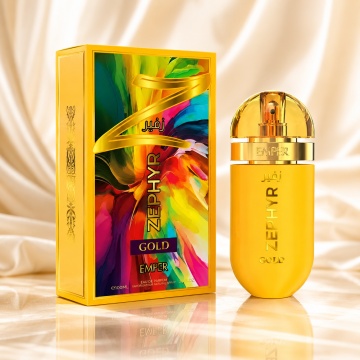 Parfum Arăbesc Emper Zephyr Gold 100 ml, Apă de Parfum Unisex, Damă și Bărbat, Inspirat Erba Gold, Aromă Oriental Ambrată Fructată și Luminoasă cu Citrice, Condimente, Șofran, Rășini, Flori Albe, Note Balsamice, Cedru, Ambră, Mosc și Vanilie