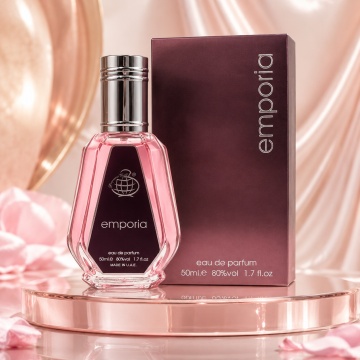 Parfum Arăbesc Emporia Eau de Parfum 50 ml, Damă, Aromă Floral Fructată cu Mosc, Fructe Roșii, Bergamotă, Pară, Bujor, Iasomie, Mosc Alb și Vanilie, Inspirată de Euphoria Calvin Klein