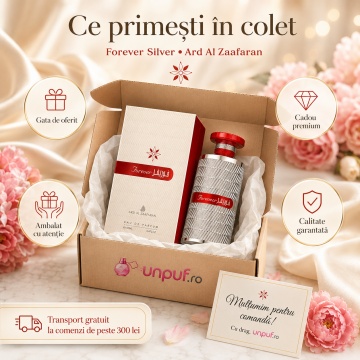 Parfum Arăbesc Forever Silver Ard Al Zaafaran 100 ml, Apă de Parfum Unisex Damă și Bărbat, Aromă Fresh Lemnoasă, Fructată, Dulce, Vanilată, Fin Condimentată și Rafinată, Inspirată de My Way - Img 4