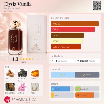 Parfum Arăbesc Fragrance World Elysia Vanilla 100 ml, Apă de Parfum Damă, Aromă Gurmand Dulce cu Vanilie, Zahăr Brun, Boabe de Tonka, Ambră, Lemn Ambrat, Orhidee și Mosc - Img 3