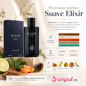 Parfum Arăbesc Fragrance World Suave Elixir 80 ml, Apă de Parfum Bărbați, Aromă Aromatic Orientală, Lemnoasă, Pudrată și Cald Condimentată, cu Citrice, Condimente, Note Proaspete, Flori Albe, Lavandă, Cedru, Ambră și Mosc - Img 9