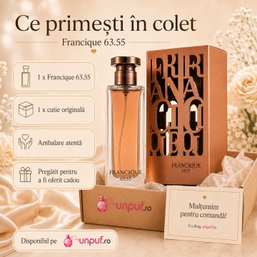 Parfum Arăbesc Francique 63.55 French Avenue 80 ml, Apă de Parfum Unisex, Damă și Bărbat, Inspirat Gris Charnel BDK, Aromă Lemnos Condimentată Pudrată cu Ceai Negru, Cardamom, Smochină, Vetiver, Iris, Boabe de Tonka, Cedru și Lemn de Santal - Img 4