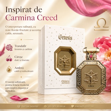 Parfum Arăbesc Genesis Libra French Avenue 90 ml, Apă de Parfum Unisex, Damă și Bărbat, Inspirat Carmina Creed, Aromă Aromatic Orientală Elegantă cu Cireșe, Trandafir, Violetă, Citrice, Condimente, Flori Albe, Lavandă, Ambră, Note Pudrate, Lemn de Cedru, - Img 8