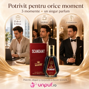 Parfum Arăbesc John Gustav Homme Scandant Le Parfum Fragrance World 50 ml, Apă de Parfum Bărbat, Aromă Oriental Lemnoasă Gourmand cu Mandarină, Piper, Salvie, Boabe de Tonka, Caramel, Lavandă, Ambră, Lemn Cald și Vetiver - Img 6
