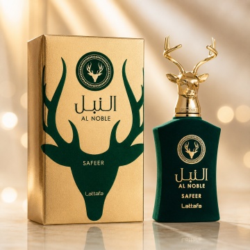 Parfum Arăbesc Lattafa Al Noble Safeer 100 ml, Apă de Parfum Unisex, Aromă Lemnos Aromatică cu Artemisia, Bergamotă, Chimen, Note Verzi, Ienupăr, Labdanum, Lemn de Guaiac, Paciuli și Tămâie