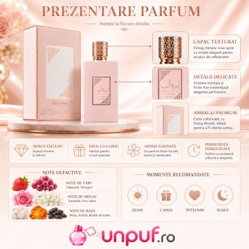 Parfum Arăbesc Lattafa Ameerat Prive Rose 100 ml, Apă de Parfum Damă, Aromă Floral Fructată cu Căpșuni, Portocală, Struguri, Trandafir, Iasomie, Mosc Alb, Chihlimbar, Tonka și Santal - Img 3