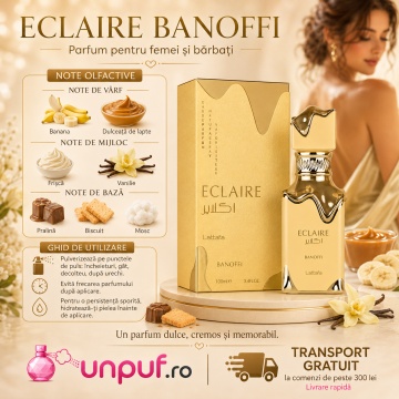 Parfum Arabesc Lattafa Eclaire Banoffi EDP 100 ml Unisex, Damă și Bărbat, Aromă Gurmandă cu Banană, Caramel, Vanilie și Mosc - Img 9