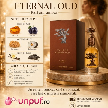 Parfum Arăbesc Lattafa Eternal Oud 100 ml, Apă de Parfum Unisex, Aromă Orientală Ambrată cu Prună, Vanilie și Tonka - Img 9