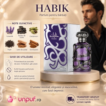 Parfum Arăbesc Lattafa Habik For Men 100 ml, Apă de Parfum Bărbat, Aromă Aromatică Masculină cu Bergamotă, Pară, Frezie și Mosc - Img 9