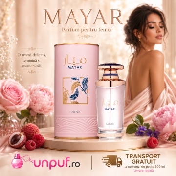 Parfum Arabesc Lattafa Mayar EDP 100 ml Damă, Aromă Floral Fructată cu Litchi, Zmeură, Trandafir, Bujor, Violetă și Mosc - Img 9