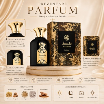 Parfum Arăbesc Lattafa Nasheet 100 ml, Apă de Parfum Unisex, Aromă Fresh Lemnoasă cu Tămâie, Nucșoară, Cașmeran și Santal - Img 3