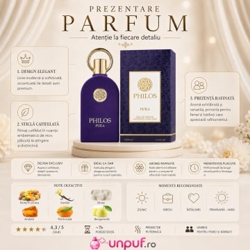 Parfum Arăbesc Maison Alhambra Philos Pura 100 ml, Unisex, damă și bărbat Apă de Parfum, Citric Fructat Dulce Vanilat - Img 3