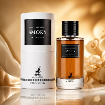 Parfum Arăbesc Maison Alhambra Smoky 100 ml, Apă de Parfum Unisex, Damă și Bărbat, Aromă Oriental Tămâioasă cu Citrice, Condimente, Piper, Labdanum, Lemn Afumat, Tămâie, Oud, Ambră, Mosc și Rășini