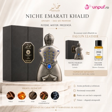 Parfum Arăbesc Niche Emarati Khalid Lattafa EDP 80 ml Unisex, Inspirat Falcon Leather, Aromă Pielată Orientală cu Șofran, Labdanum, Piele, Mesteacăn, Cade, Patchouli, Benzoin, Oud și Balsam de Tolu - Img 10