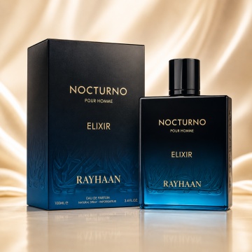 Parfum Arăbesc Nocturno Elixir Rayhaan EDP 100 ml Unisex, Inspirat Sauvage Elixir, Aromă Oriental Fougère cu Bergamotă, Ierburi Aromatice, Piper, Condimente, Geranium, Lavandă, Ambră, Mosc și Vetiver