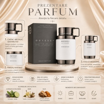 Parfum Arăbesc Odyssey Homme White Edition Armaf 100 ml, Apă de Parfum Bărbați, Aromă Oriental Fougère, Inspirat Because It’s You - Img 3