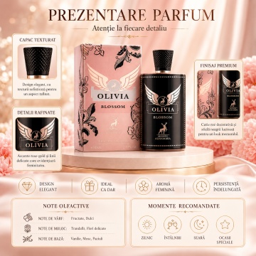 Parfum Arăbesc Olivia Blossom Maison Alhambra EDP 80 ml Damă, Inspirat Olympea Blossom, Aromă Chypre Fructată cu Piper, Trandafir, Coacăză Neagră, Pară, Cașmiran, Paciuli și Vanilie - Img 3