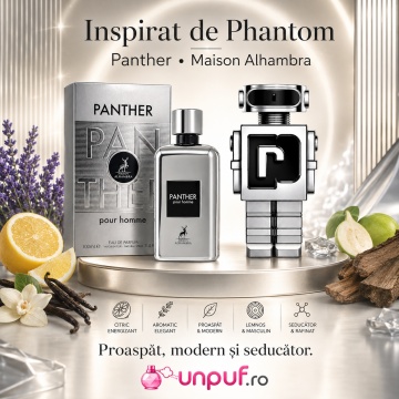 Parfum Arăbesc Panther Pour Homme Maison Alhambra EDP 100 ml Bărbat, Inspirat Phantom Paco Rabanne, Aromă Lemnos Aromatică cu Lămâie, Lavandă, Măr, Note de Fum, Paciuli, Vanilie și Vetiver - Img 8