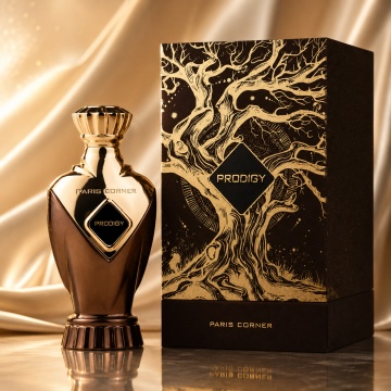 Parfum Arăbesc Paris Corner Prodigy 100 ml, Apă de Parfum Unisex, Damă, Bărbat, Aromă Oriental Lemnoasă, Caldă, Dulce și Sofisticată, Inspirat Angels’ Share