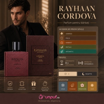 Parfum Arăbesc Rayhaan Cordova pentru Bărbați 100 ml, Lemnos Pielos Ambrat, Leather Collection - Img 5