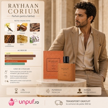 Parfum Arăbesc Rayhaan Corium pentru Bărbați 100 ml, Vanilat Pielos Balsamic, Leather Collection - Img 7
