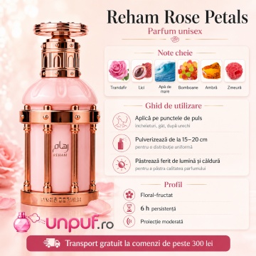 Parfum Arăbesc Reham Rose Petals Paris Corner 100 ml, Apă de Parfum Damă, Aromă Florală cu Trandafir, Bujor, Iasomie, Ambră și Mosc Alb - Img 9