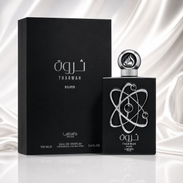 Parfum Arăbesc Tharwah Silver Lattafa Pride EDP 100 ml Bărbat, Inspirat Ralph’s Club, Aromă Lemnos Floral Mosc cu Bergamotă, Mentă, Lavandă, Salvie, Cedru, Mosc și Vetiver