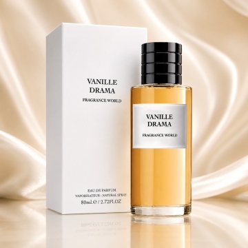Parfum Arăbesc Vanille Drama Fragrance World 80 ml, Apă de Parfum Unisex, Damă și Bărbat, Aromă Vanilată Ambrată Intensă cu Rom, Scorțișoară, Vanilie, Boabe de Tonka, Cacao, Iasomie, Ambră, Lemn de Santal și Mosc