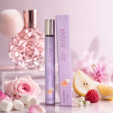 Parfum Ari by Avivna 35 ml, Apă de Parfum Damă, Aromă Dulce Floral Fructată, Format Compact, Note de Zmeură, Pară, Grapefruit, Orhidee Vanilată, Trandafir, Lăcrămioare, Marshmallow, Mosc și Note Lemnoase