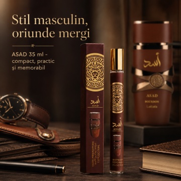 Parfum Asad 35 ml, Apă de Parfum Bărbat, Aromă Oriental Condimentată și Vanilată, Format Compact, Note de Lavandă, Corcodușe, Piper Roz, Cacao, Nucșoară, Davana, Vanilie de Bourbon, Ambră și Vetiver - Img 7
