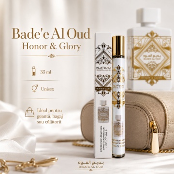 Parfum Badee Al Oud Honor & Glory 35 ml, Apă de Parfum Unisex, Aromă Dulce Orientală, Tropicală și Cald Condimentată, Format Compact, Note de Ananas, Cremă de Zahăr Ars, Scorțișoară, Vanilie, Lemn de Santal și Mosc - Img 6