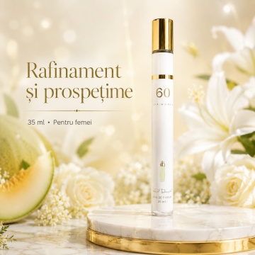Parfum Damă 60 For Women 35 ml V.V. Love, Inspirat de 360° Perry Ellis, Aromă Floral Proaspătă cu Pepene, Crin, Osmanthus, Mandarină, Trandafir, Mosc, Ambră și Vanilie - Img 7