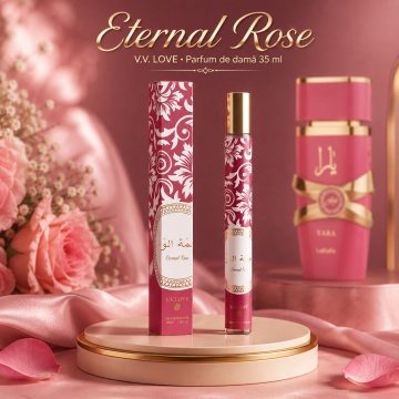 Parfum Damă Arăbesc Eternal Rose 35 ml V.V. Love, Apă de Toaletă, Inspirat de Yara Candy Lattafa, Aromă Dulce Fructată cu Coacăze Negre, Mandarină Verde, Căpșuni, Gardenie, Vanilie și Mosc