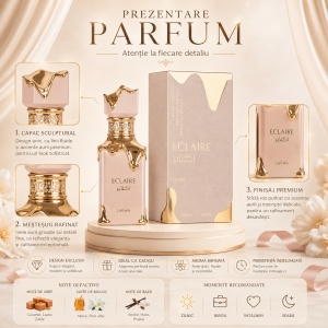 Parfum Eclaire Lattafa 100 ml, Apă de Parfum Damă, aromă dulce gurmandă cu caramel, lapte, miere, vanilie și pralină - Img 9
