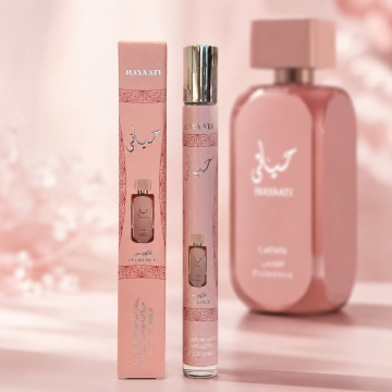 Parfum Hayaati 35 ml, Apă de Parfum Damă, Aromă Floral Fructată Dulce, Citrică și Moscată, Format Compact, Note de Grapefruit Roz, Citrice, Flori, Mosc, Lychee, Trandafir, Piersică, Vanilie și Pralină