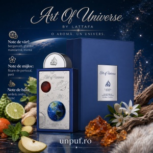 Parfum Lattafa Art Of Universe 100 ml, Apă de Parfum Bărbat, Aromă Citric Aromatică, Note de Bergamotă, Mandarină, Mentă, Ghimbir, Pară, Floare de Portocal, Ambră, Cedru și Mosc - Img 3